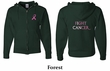 Mens Hoodie Pink Ribbon Fight Cancer Front & Back Print Full Zip Hoody