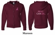 Mens Hoodie Pink Ribbon Fight Cancer Front & Back Print Full Zip Hoody