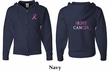 Mens Hoodie Pink Ribbon Fight Cancer Front & Back Print Full Zip Hoody