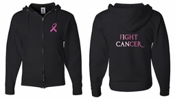 Mens Hoodie Pink Ribbon Fight Cancer Front & Back Print Full Zip Hoody