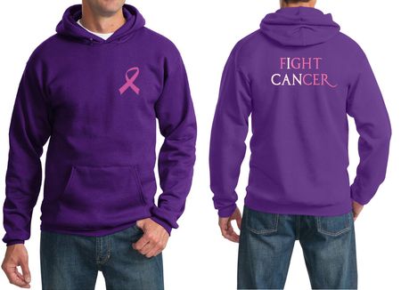 Mens Hoodie Pink Ribbon Fight Cancer Front & Back Print Hoody