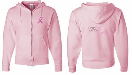 Mens Hoodie Pink Ribbon For My Daughter Front & Back Full Zip Hoody