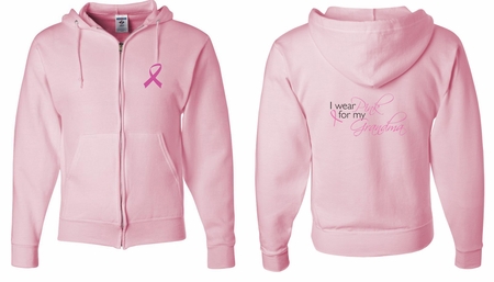 Mens Hoodie Pink Ribbon For My Grandma Front & Back Full Zip Hoody