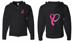 Mens Hoodie Pink Ribbon Heart Front & Back Print Full Zip Hoody Mens Hoodie Pink Ribbon Heart Front & Back Print Full Zip Hoody