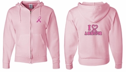 Mens Hoodie Pink Ribbon I Heart a Survivor Front & Back Full Zip Hoody Mens Hoodie Pink Ribbon I Heart a Survivor Front & Back Full Zip Hoody