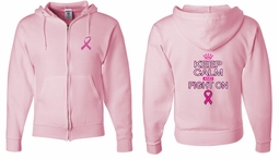 Mens Hoodie Pink Ribbon Keep Calm Front & Back Print Full Zip Hoody