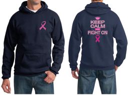 Mens Hoodie Pink Ribbon Keep Calm Front & Back Print Hoody