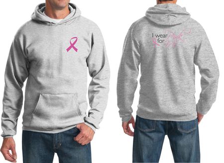 Mens Hoodie Pink Ribbon Pink For Me Front & Back Print Hoody