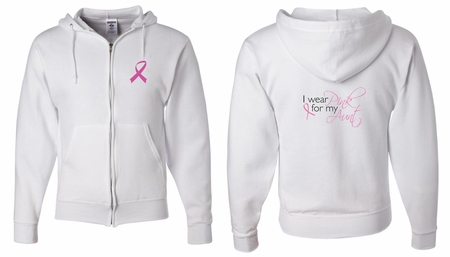Mens Hoodie Pink Ribbon Pink For My Aunt Front & Back Full Zip Hoody