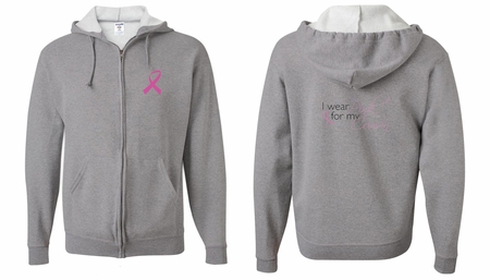 Mens Hoodie Pink Ribbon Pink For My Cousin Front & Back Full Zip Hoody