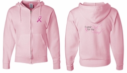 Mens Hoodie Pink Ribbon Pink For My Friend Front & Back Full Zip Hoody