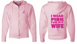 Mens Hoodie Pink Ribbon Pink For My Wife Front & Back Full Zip Hoody