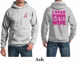 Mens Hoodie Pink Ribbon Pink For My Wife Front & Back Print Hoody