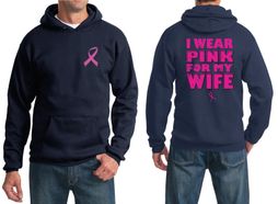 Mens Hoodie Pink Ribbon Pink For My Wife Front & Back Print Hoody