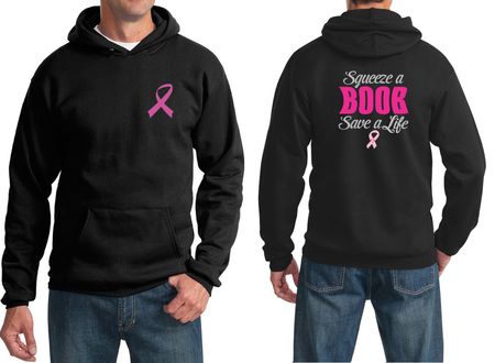 Mens Hoodie Pink Ribbon Save a Life Front & Back Print Hoody