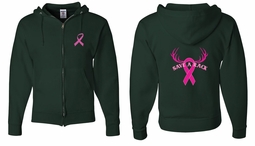 Mens Hoodie Pink Ribbon Save a Rack Front & Back Print Full Zip Hoody