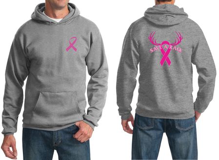 Mens Hoodie Pink Ribbon Save a Rack Front & Back Print Hoody