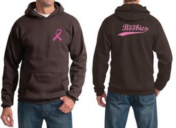 Mens Hoodie Pink Ribbon Save the Boobies Front & Back Print Hoody
