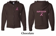 Mens Hoodie Pink Ribbon Survivor Front & Back Print Full Zip Hoody