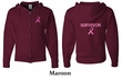 Mens Hoodie Pink Ribbon Survivor Front & Back Print Full Zip Hoody