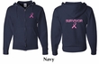 Mens Hoodie Pink Ribbon Survivor Front & Back Print Full Zip Hoody