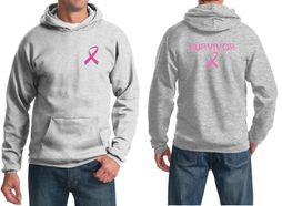 Mens Hoodie Pink Ribbon Survivor Front & Back Print Hoody