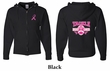 Mens Hoodie Pink Ribbon Tackle Cancer Front & Back Full Zip Hoody