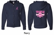 Mens Hoodie Pink Ribbon Tackle Cancer Front & Back Full Zip Hoody