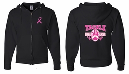 Mens Hoodie Pink Ribbon Tackle Cancer Front & Back Full Zip Hoody