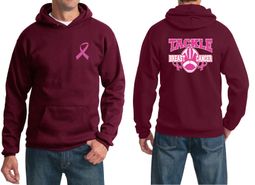 Mens Hoodie Pink Ribbon Tackle Cancer Front & Back Print Hoody