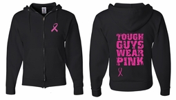 Mens Hoodie Pink Ribbon Tough Guys Front & Back Print Full Zip Hoody Mens Hoodie Pink Ribbon Tough Guys Front & Back Print Full Zip Hoody