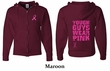 Mens Hoodie Pink Ribbon Tough Guys Front & Back Print Full Zip Hoody