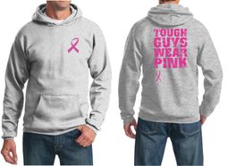 Mens Hoodie Pink Ribbon Tough Guys Wear Pink Front & Back Print Hoody Mens Hoodie Pink Ribbon Tough Guys Wear Pink Front & Back Print Hoody