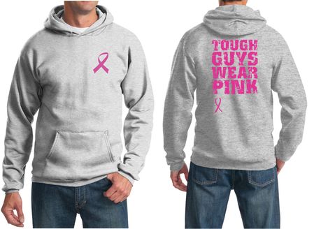 Mens Hoodie Pink Ribbon Tough Guys Wear Pink Front & Back Print Hoody