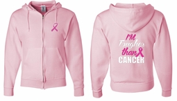 Mens Hoodie Pink Ribbon Tougher Front & Back Full Zip Hoody