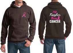 Mens Hoodie Pink Ribbon Tougher than Cancer Front & Back Print Hoody