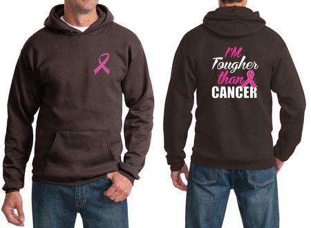 Mens Hoodie Pink Ribbon Tougher than Cancer Front & Back Print Hoody