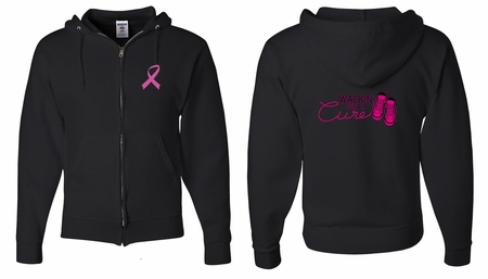 Mens Hoodie Pink Ribbon Walkin For a Cure Front & Back Full Zip Hoody