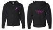 Mens Hoodie Pink Ribbon Wings Front & Back Print Full Zip Hoody