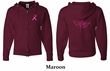 Mens Hoodie Pink Ribbon Wings Front & Back Print Full Zip Hoody