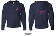 Mens Hoodie Pink Ribbon Wings Front & Back Print Full Zip Hoody