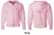Mens Hoodie Pink Ribbon Wings Front & Back Print Full Zip Hoody