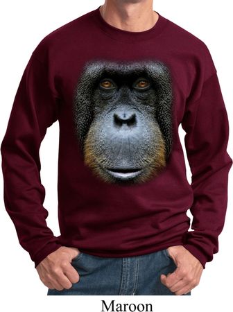 Mens Orangutan Sweatshirt Big Orangutan Face Sweat Shirt