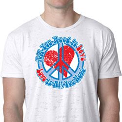 Mens Peace Shirt All You Need is Love Burnout Tee T-Shirt