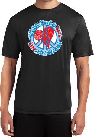 Mens Peace Shirt All You Need is Love Moisture Wicking Tee