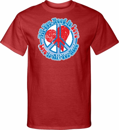 Mens Peace Shirt All You Need is Love Tall Tee T-Shirt