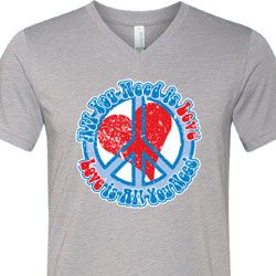 Mens Peace Shirt All You Need is Love Tri Blend V-neck Tee