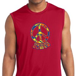 Mens Peace Shirt Funky Peace Sleeveless Moisture Wicking Tee T-Shirt Mens Peace Shirt Funky Peace Sleeveless Moisture Wicking Tee T-Shirt