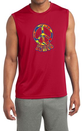 Mens Peace Shirt Funky Peace Sleeveless Moisture Wicking Tee T-Shirt
