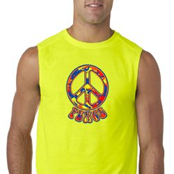 Mens Peace Shirt Funky Peace Sleeveless Tee T-Shirt Mens Peace Shirt Funky Peace Sleeveless Tee T-Shirt